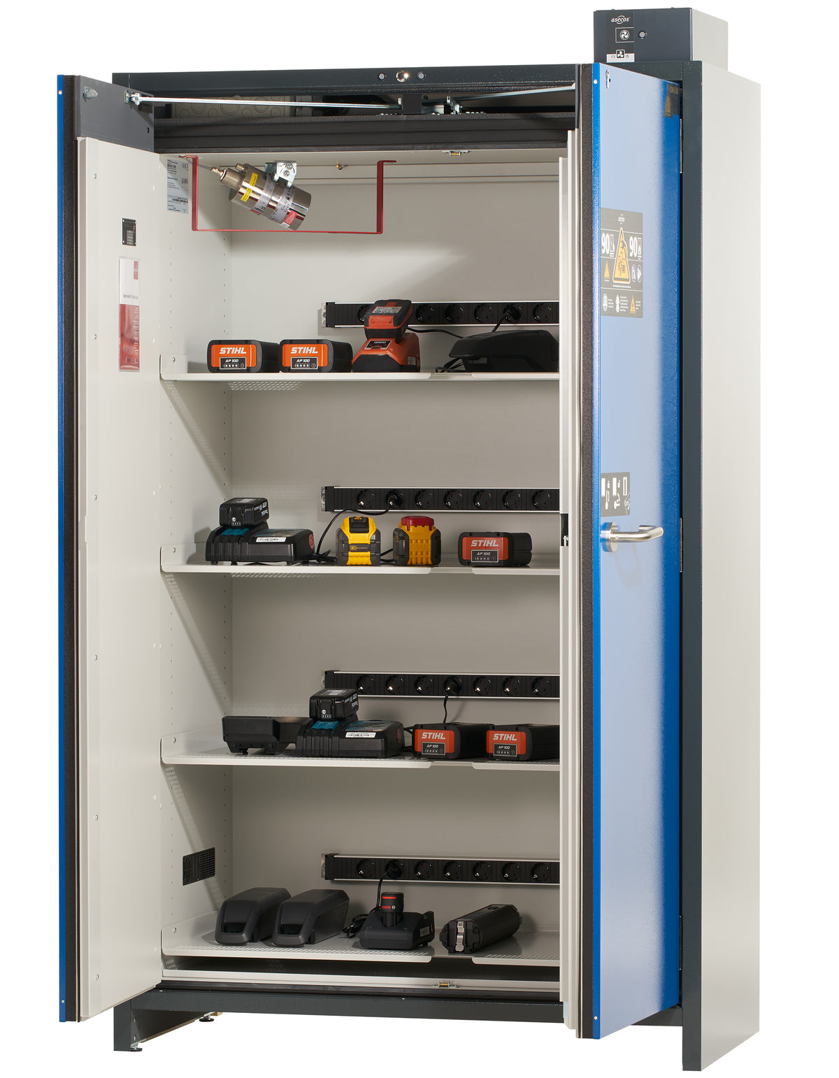 ION-PRO-90 Charge lithium-ion battery charging cabinet with 4 insulated shelves