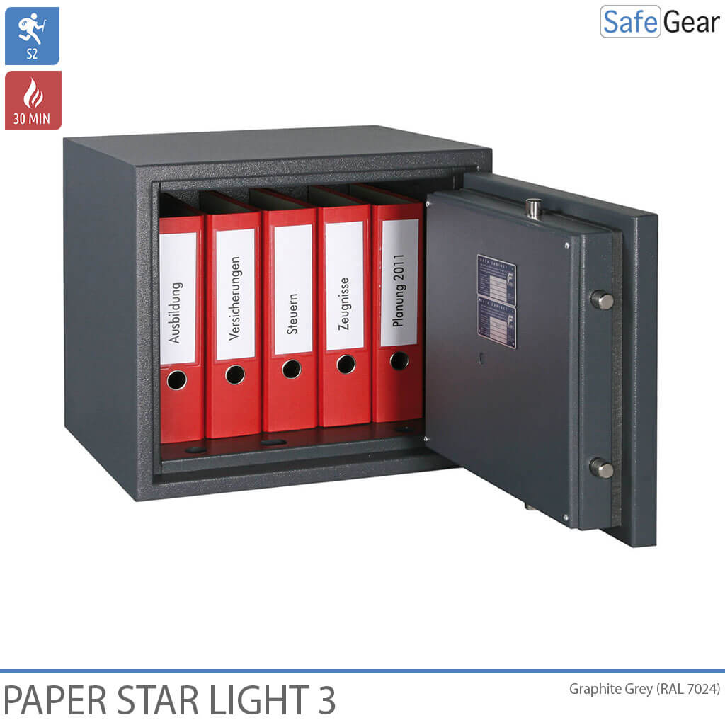 Paper Star Light 3 Brandskab - 5 Ringbind - Indbrudstest Grade S2 / Brandtest 30 min